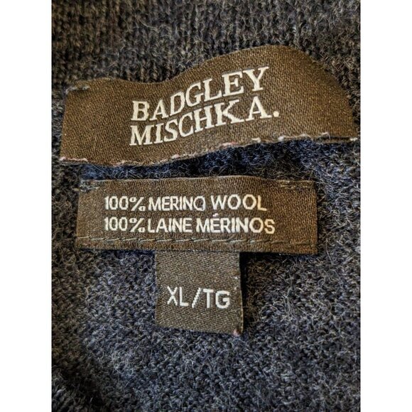 BADGLEY MISCHKA Merino Wool Sweater Womens XL Dark Gray Mock Neck Long Sleeve - Picture 4 of 4